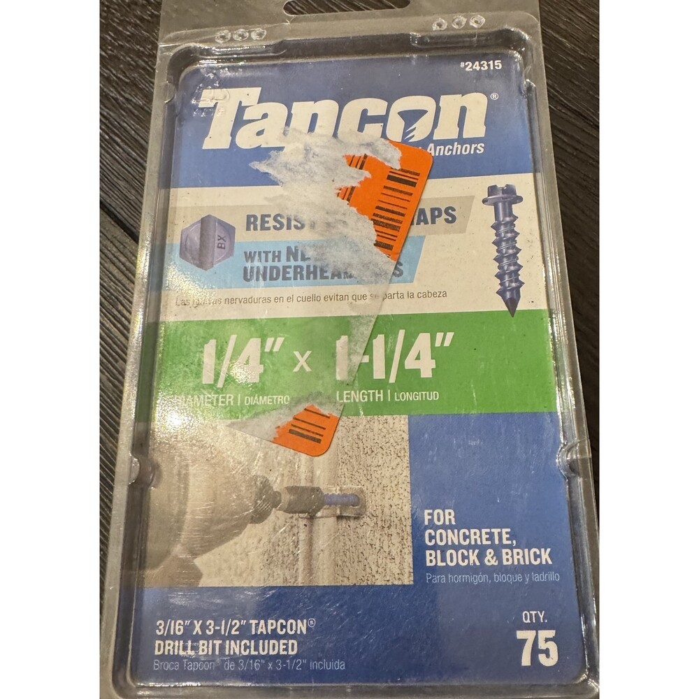 Tapcon 1/4" x 1-1/4" Hex Washer Head Concrete Anchors Blue 75 Count